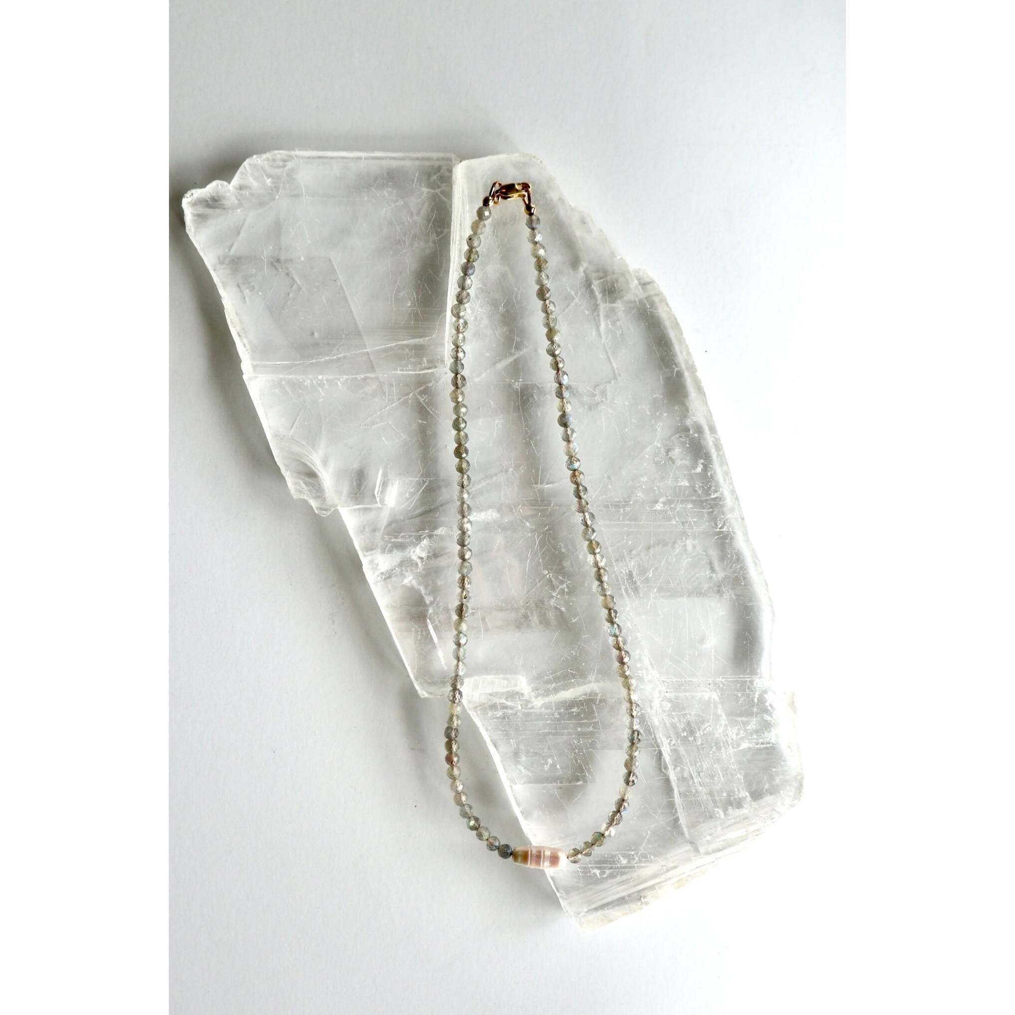 Liora Labradorite & Pearl Necklace 20", +2" Extender